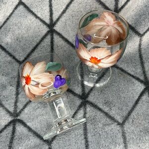 Hand Painted Floral Glass Goblet Wine Glasses B1